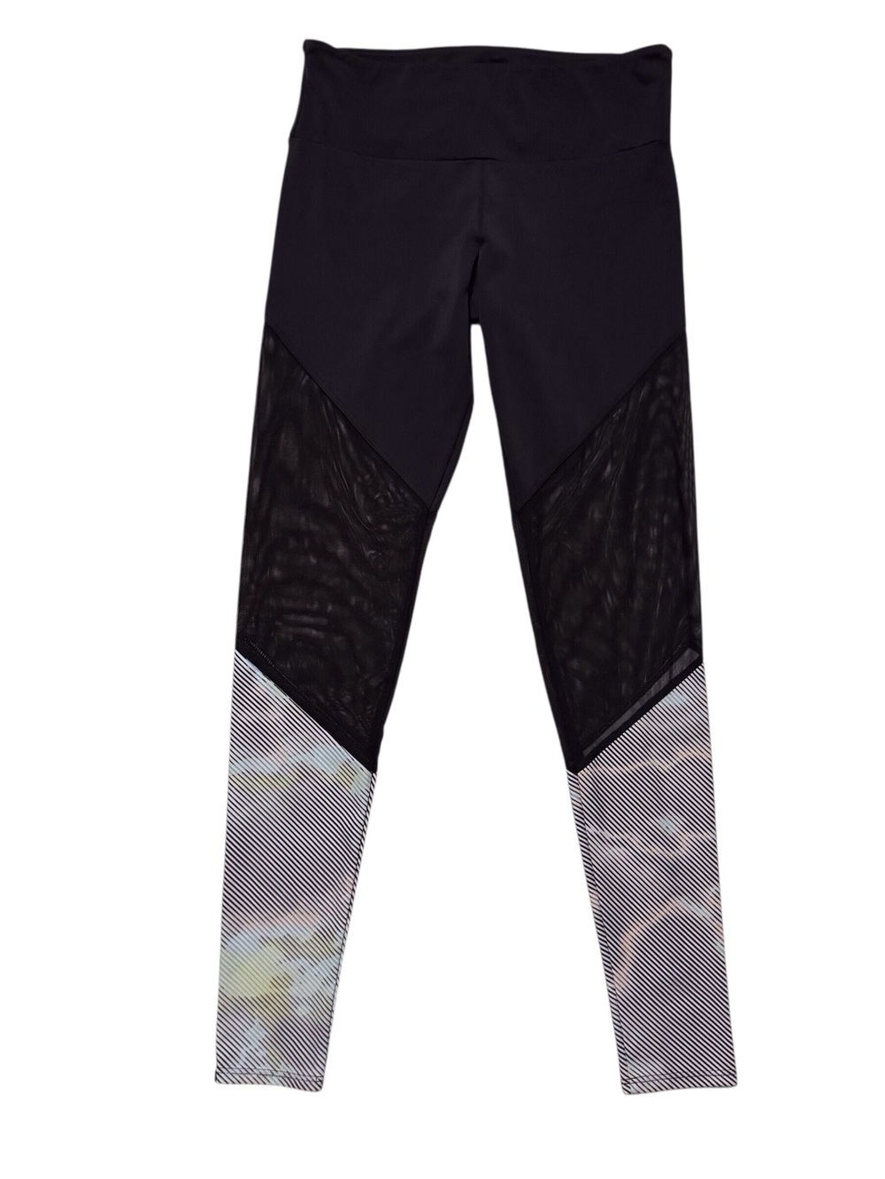 Onzie Size Small Medium Black White Athletic Athleisure Stripe Mesh Leggings